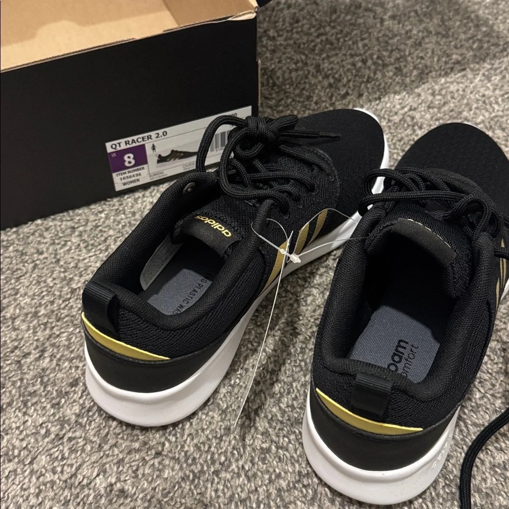 adidas Women’s Black Athletic Sneakers with Gold Three-Stripes - Picture 4 of 4